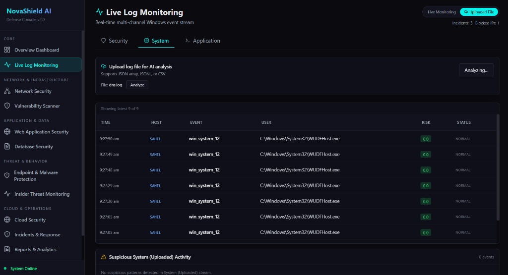 AI SOC Analyzer Live Log Monitoring